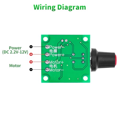 YELUFT 2PCS PWM Low Voltage DC Motor Speed​ Controller 1.8V 3V 5V 6V 12V, 2A 30W Adjustable Driver DC Motor Speed​Regulator Switch with Speed Control Knob 1803BK - Image 2