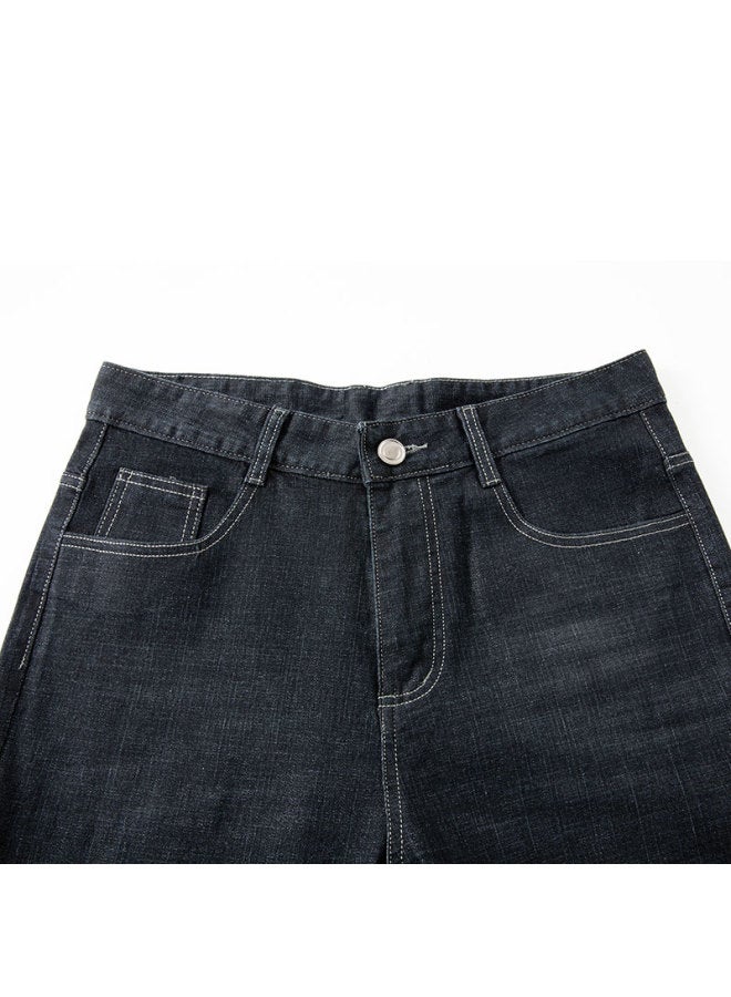 Limeng Men's Jeans, Straight-leg, Loose-fit, Elastic, Plus Size, All-season Casual Jeans, Trendy, Black , Size 40 - Image 3