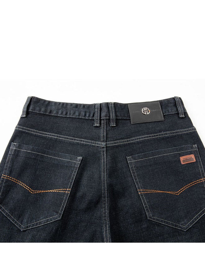 Limeng Men's Jeans, Straight-leg, Loose-fit, Elastic, Plus Size, All-season Casual Jeans, Trendy, Black , Size 40 - Image 4