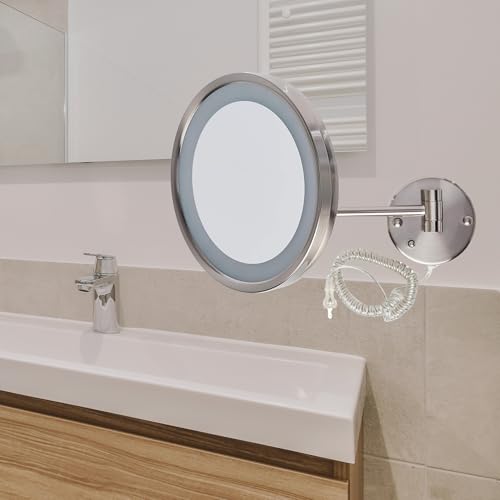 JERDON Lighted Wall-Mounted Makeup Mirror - Magnifying Mirror with LED Lights - 5X - Nickel Finish - Model HL1016NL - Image 5
