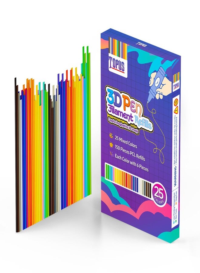 Topus 150Pcs 3D Pen Filament Refills Compatible with 3Doodler Start+ Pen, 25 Colors 3D Filament Bundle, 3D Pen Refill Sticks with 15cm x 6Pcs Per Color, Low Print Temperature PCL Filament 2.5mm Thick - Image 1
