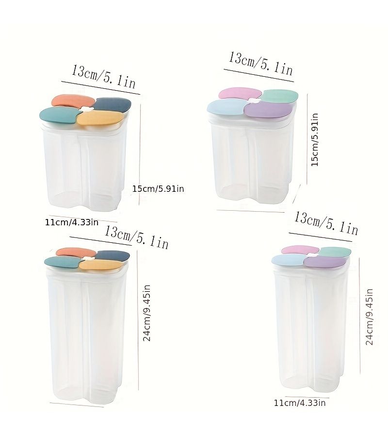 Five Grains Sealed Storage Container With Compartments Suitable For Beans Legumes And Dry Food Plastic Moisture Proof Pantry Organizer With Snap Lid Light Colored Lid And Dark Colored Lid Multi Compartment Canister For Pasta Cereal Kitchen And Pantry Shelf - Image 3