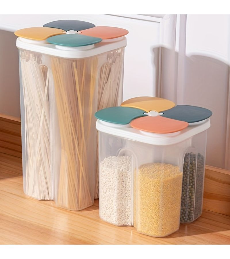 Five Grains Sealed Storage Container With Compartments Suitable For Beans Legumes And Dry Food Plastic Moisture Proof Pantry Organizer With Snap Lid Light Colored Lid And Dark Colored Lid Multi Compartment Canister For Pasta Cereal Kitchen And Pantry Shelf - Image 2