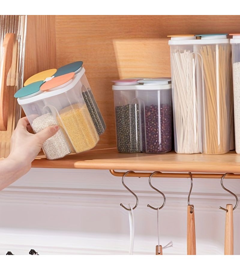 Five Grains Sealed Storage Container With Compartments Suitable For Beans Legumes And Dry Food Plastic Moisture Proof Pantry Organizer With Snap Lid Light Colored Lid And Dark Colored Lid Multi Compartment Canister For Pasta Cereal Kitchen And Pantry Shelf - Image 4