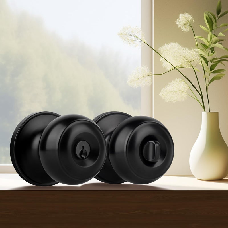 Moquin Keyed Entry Door Knob with Lock and Key, Interior and Exterior Locking Flat Ball Knob for Front Door or Bedroom, Black - Image 5