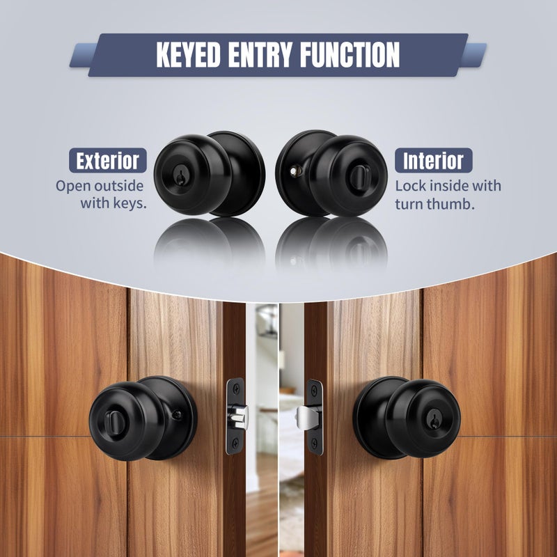 Moquin Keyed Entry Door Knob with Lock and Key, Interior and Exterior Locking Flat Ball Knob for Front Door or Bedroom, Black - Image 4