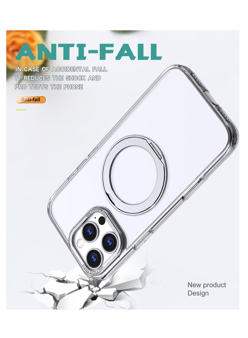 Aookay for iPhone 16 Pro Max Case with 360° Rotatable Stand, Compatible with MagSafe, Mil-Grade Protection [Magnetic Kickstand & Ring Holder] Slim Shockproof Translucent Matte Hard Case (Clear) - Image 3