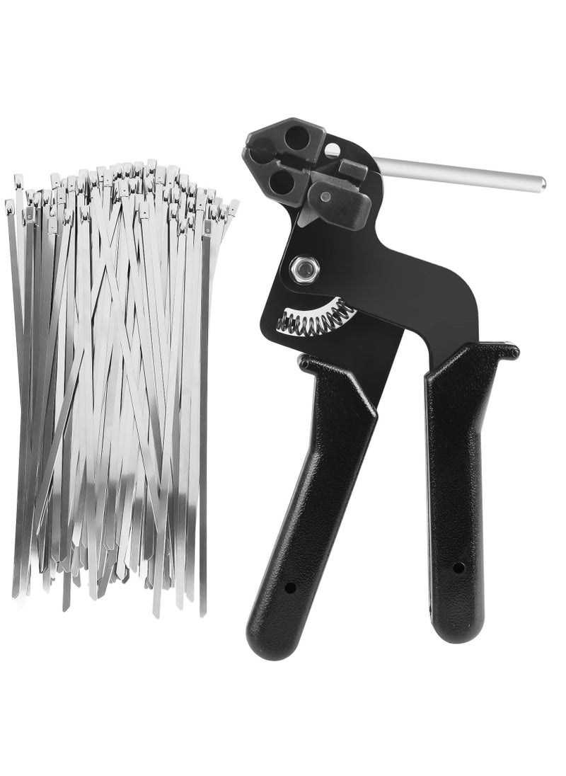 Stainless Steel Cable Tie Gun, Adjustable Cable Tie Gun with 100 Pcs Stainless Steel Cable Ties for Fastening Cables and Pipes Self-Locking Zip Ties Kit Metal Zip Tie Tool Kit - Image 1