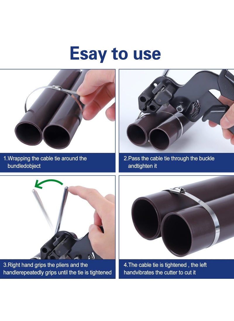 Stainless Steel Cable Tie Gun, Adjustable Cable Tie Gun with 100 Pcs Stainless Steel Cable Ties for Fastening Cables and Pipes Self-Locking Zip Ties Kit Metal Zip Tie Tool Kit - Image 3