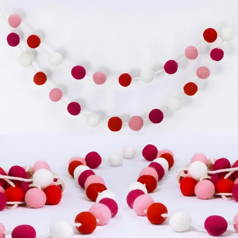 CORSTAE Pom Pom Garland Felt Ball Valentine Garland, 100% Wool,6.5 Feet Long,24 Pom-Pomsï¼Œfor Wall Christmas Tree,Parties, Valentine's Day Tree,Weddings Decor - Image 1