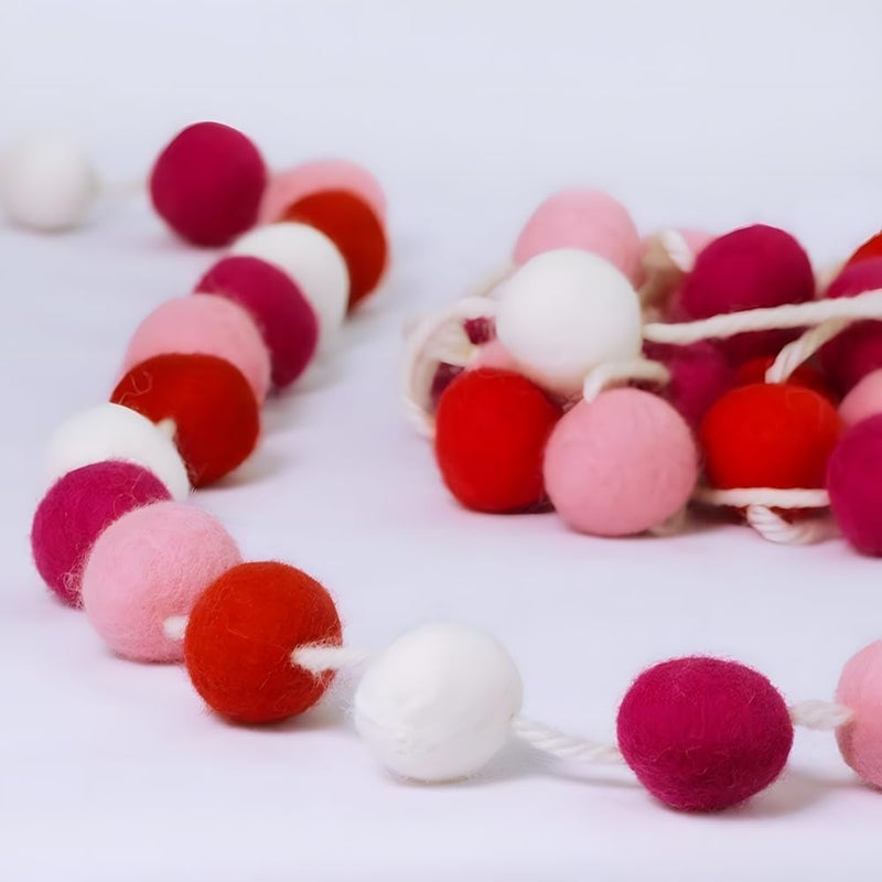 CORSTAE Pom Pom Garland Felt Ball Valentine Garland, 100% Wool,6.5 Feet Long,24 Pom-Pomsï¼Œfor Wall Christmas Tree,Parties, Valentine's Day Tree,Weddings Decor - Image 3