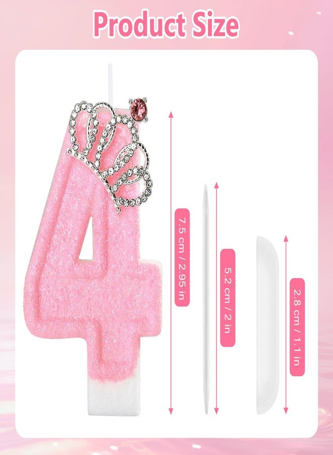 IDIJOLI Pink Birthday Candle Crown Number 4 Candles Cake Candle,Pink Birthday Cake Topper Cupcake Decorations Party Decor for Girls and Women Anniversary Celebrations Supplies Favors - Image 3
