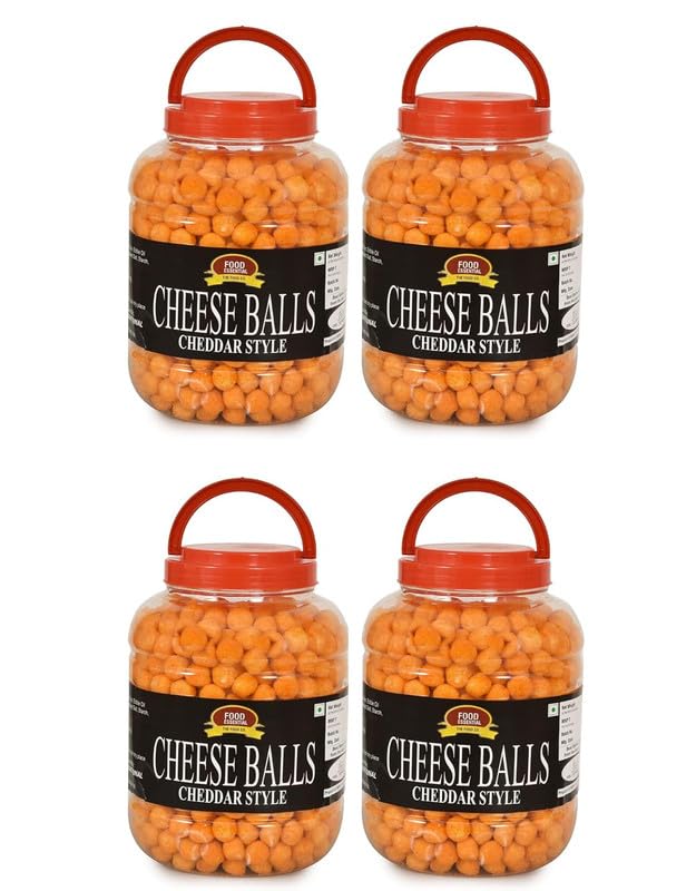 FOOD ESSENTIAL Cheese Balls (Cheddar Flavour, Plant-Based Vegan Snack, Party Pack) 1.6 kg. Pack of 4 [400 gm. each] - Image 1
