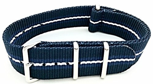 NewLife 22mm Navy Blue/Blue/White Watchband | Vintage, Military Style Watchstrap, Nylon Fabric Replacement Wrist Band that brings to Any Watch (For Men and Women) - Image 2