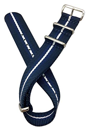 NewLife 22mm Navy Blue/Blue/White Watchband | Vintage, Military Style Watchstrap, Nylon Fabric Replacement Wrist Band that brings to Any Watch (For Men and Women) - Image 3