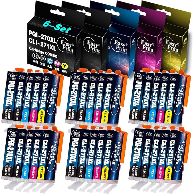 EASYPRINT (30-Pack, 6X Large BK, 6X Small BK, 6X C, 6X M, 6X Y) Compatible PGI270XL CLI271XL PGI-270XL CLI-271XL Ink Cartridges Used for Pixma MG6820 MG7720 TS6020 TS9020 MG5720 MG5722