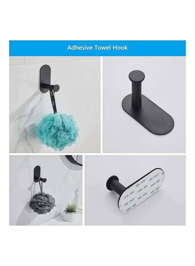 مجموعة أدوات حمام باللون الأسود غير اللامع مكونة من 4 قطع، تتضمن حامل ورق تواليت لاصق، وقضيب مناشف يد لاصق، وخطاف مناشف لاصق، ومجموعة إكسسوارات الحمام - Image 5