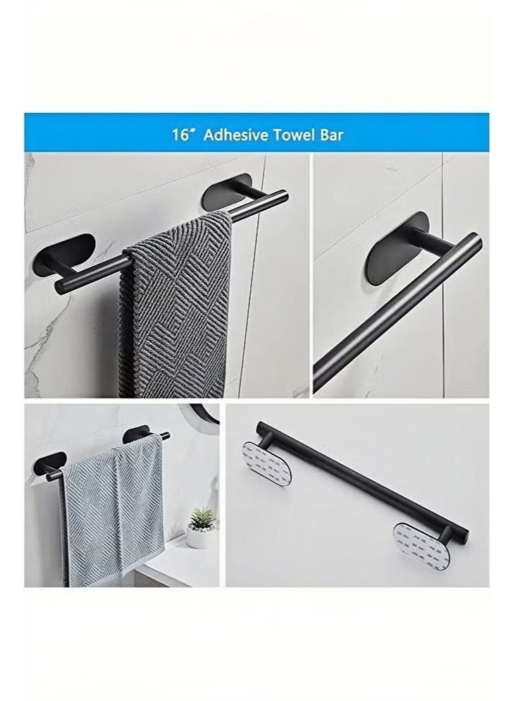 4-Pieces Matte Black Bathroom Hardware Set , Includes Adhesive Toilet Paper Holder, Adhesive Hand Towel Bar, Adhesive Robe Towel Hook ，Bathroom Accessories Kit - Image 3