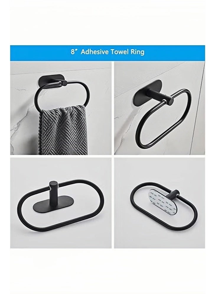 4-Pieces Matte Black Bathroom Hardware Set , Includes Adhesive Toilet Paper Holder, Adhesive Hand Towel Bar, Adhesive Robe Towel Hook ，Bathroom Accessories Kit - Image 4