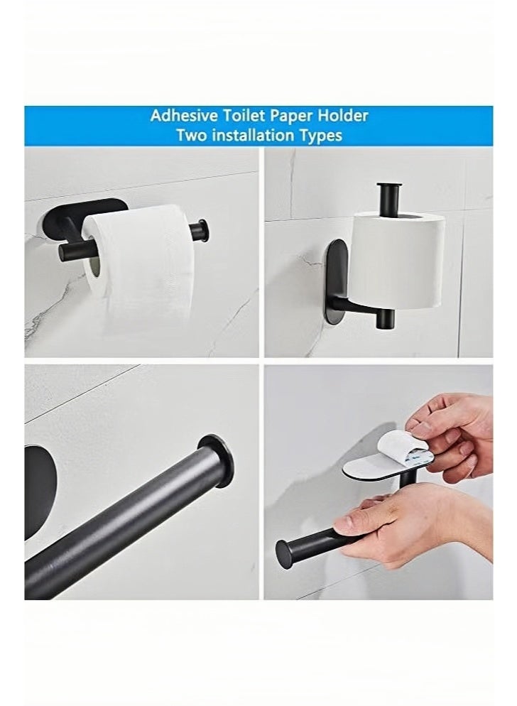 4-Pieces Matte Black Bathroom Hardware Set , Includes Adhesive Toilet Paper Holder, Adhesive Hand Towel Bar, Adhesive Robe Towel Hook ，Bathroom Accessories Kit - Image 5