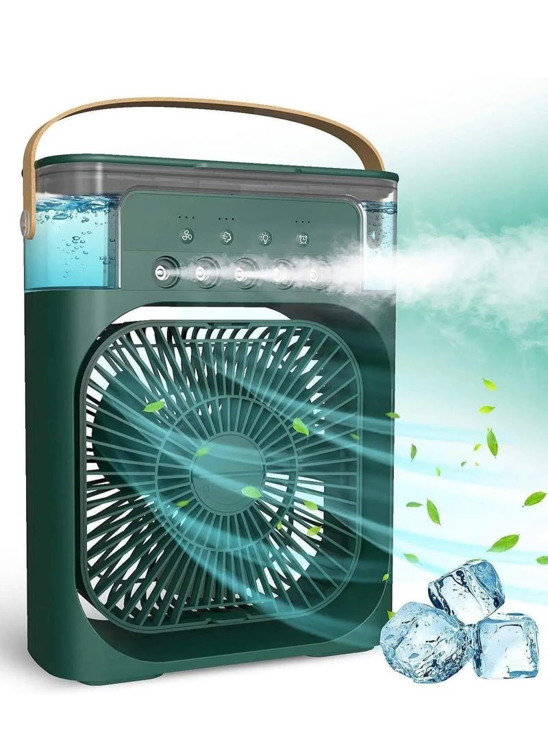 SH PROTECT TOUCH Portable Air Conditioner Fan Mini Evaporative Air Cooler - USB Personal Air Conditioner with 7 LED Light，1-3H Timer Portable AC Cooling Fan for car Home Office Room - Water Mist Spray Fan (GREEN ) - Image 1
