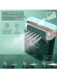 SH PROTECT TOUCH Portable Air Conditioner Fan Mini Evaporative Air Cooler - USB Personal Air Conditioner with 7 LED Light，1-3H Timer Portable AC Cooling Fan for car Home Office Room - Water Mist Spray Fan (GREEN )  - Image 2