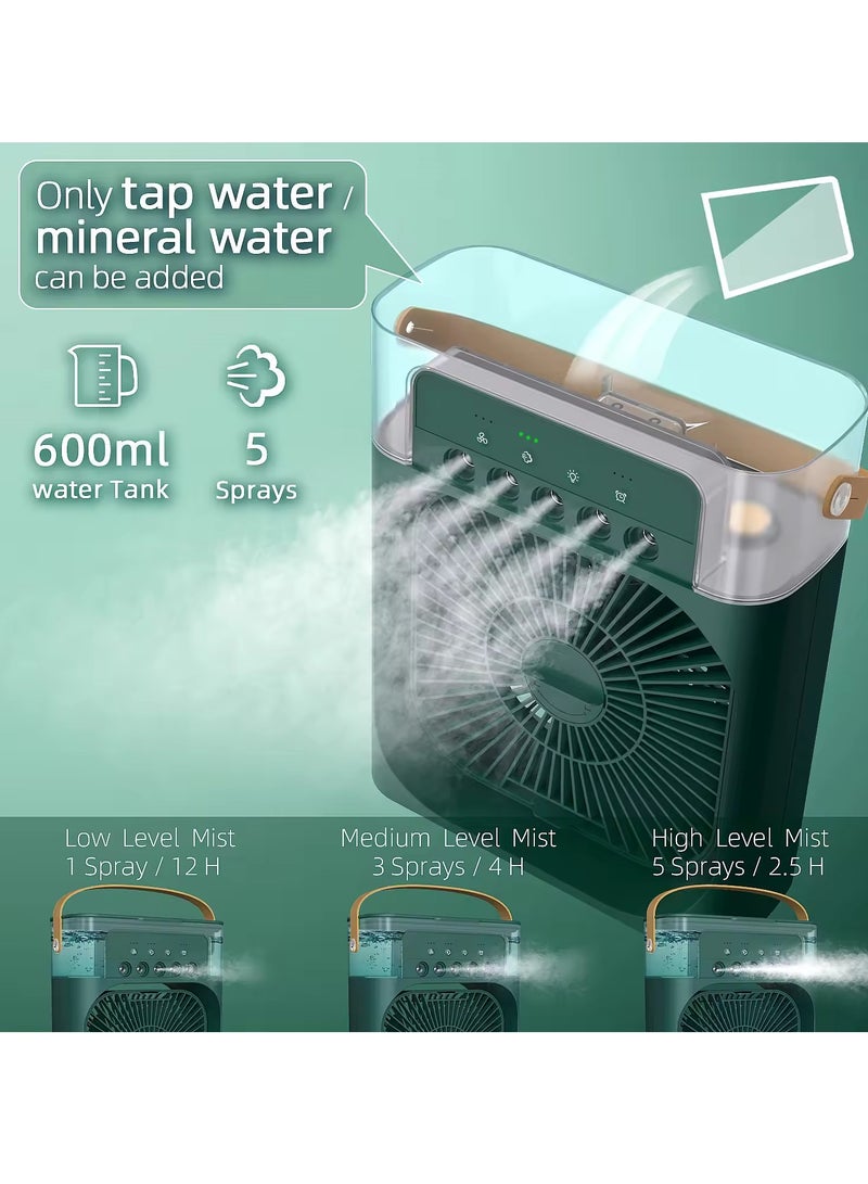 SH PROTECT TOUCH Portable Air Conditioner Fan Mini Evaporative Air Cooler - USB Personal Air Conditioner with 7 LED Light，1-3H Timer Portable AC Cooling Fan for car Home Office Room - Water Mist Spray Fan (GREEN ) - Image 2