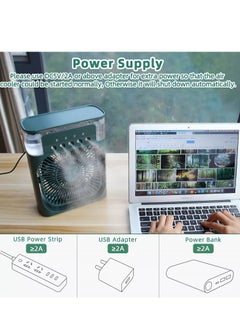 SH PROTECT TOUCH Portable Air Conditioner Fan Mini Evaporative Air Cooler - USB Personal Air Conditioner with 7 LED Light，1-3H Timer Portable AC Cooling Fan for car Home Office Room - Water Mist Spray Fan (GREEN )  - Image 3