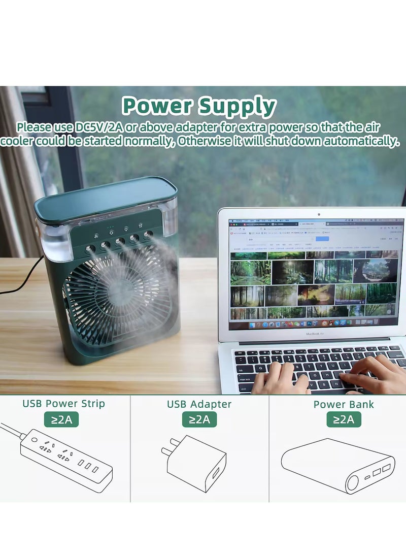 SH PROTECT TOUCH Portable Air Conditioner Fan Mini Evaporative Air Cooler - USB Personal Air Conditioner with 7 LED Light，1-3H Timer Portable AC Cooling Fan for car Home Office Room - Water Mist Spray Fan (GREEN ) - Image 3