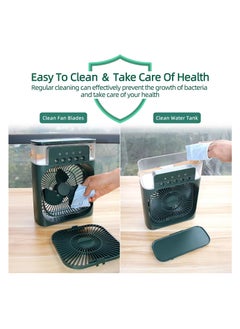 SH PROTECT TOUCH Portable Air Conditioner Fan Mini Evaporative Air Cooler - USB Personal Air Conditioner with 7 LED Light，1-3H Timer Portable AC Cooling Fan for car Home Office Room - Water Mist Spray Fan (GREEN )  - Image 4