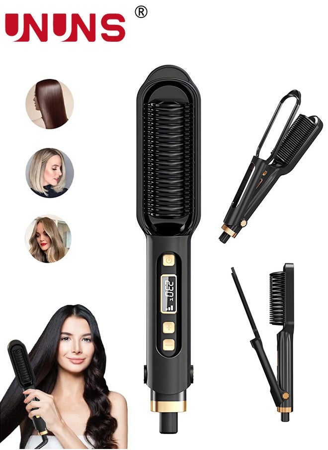 UNUNS - Hair Straightener Brush,2 In 1 Straight Hair Comb And Curly Hair Comb,Ionic Hair Straightener Comb With 15 Gear Temperature Settings And LED Screen,Professional Women's Hairstyle Tools - Image 1