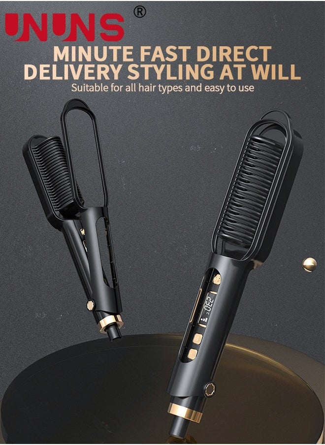 UNUNS - Hair Straightener Brush,2 In 1 Straight Hair Comb And Curly Hair Comb,Ionic Hair Straightener Comb With 15 Gear Temperature Settings And LED Screen,Professional Women's Hairstyle Tools - Image 1