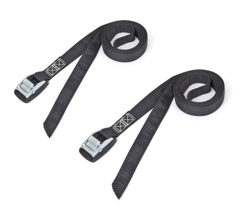 PowerTye MFG Lashing Straps with Cam Buckle - 1 inch x 4ft Tie-Down Straps with Protective Rubber Pad - Made in USA - For Motorcycles, Truck beds, Coolers and Small Cargo - 200 lb. WLL, Black (2-pack) - Image 1