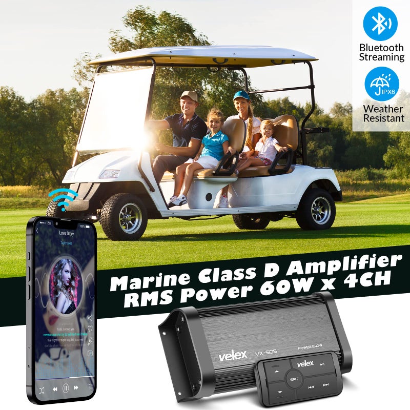 VELEX Marine Bluetooth Amplifier Waterproof Class D Amp UTV Amp 4 Channel with Controller for Boat Golf Motorcycle Hidden Installation - Image 2