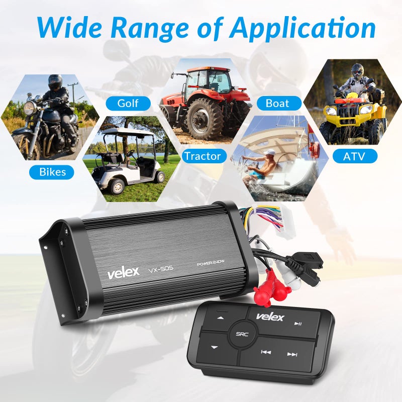 VELEX Marine Bluetooth Amplifier Waterproof Class D Amp UTV Amp 4 Channel with Controller for Boat Golf Motorcycle Hidden Installation - Image 5