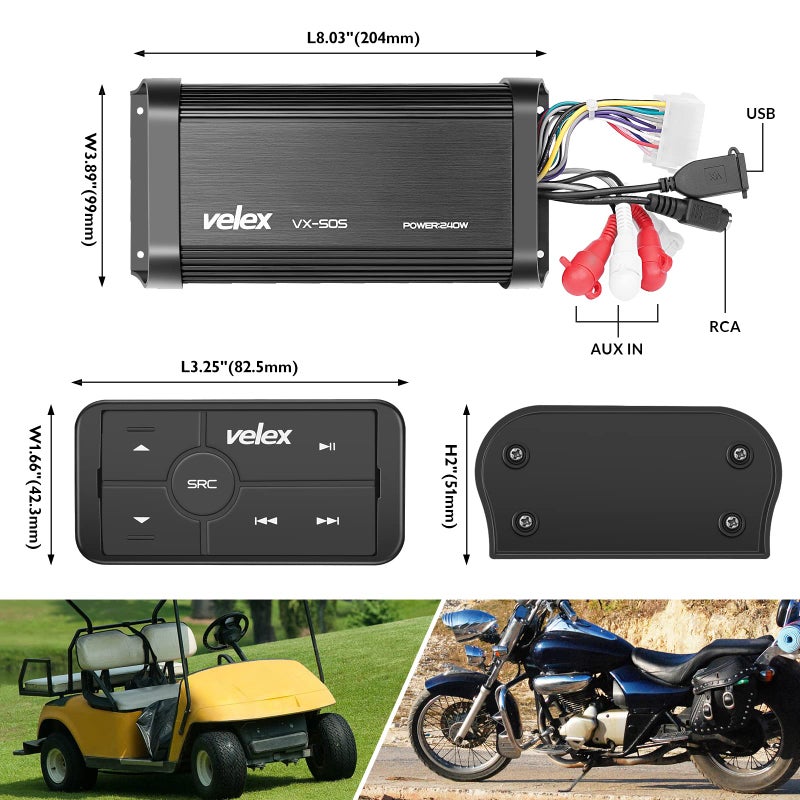 VELEX Marine Bluetooth Amplifier Waterproof Class D Amp UTV Amp 4 Channel with Controller for Boat Golf Motorcycle Hidden Installation - Image 4