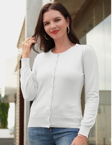 GRACE KARIN Long Sleeve White Cardigan Sweaters for Women Lightweight Button Down Knit Fall Cardigans for Women M - Image 3
