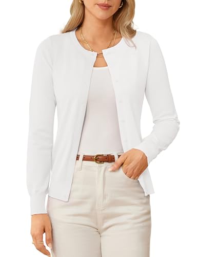 GRACE KARIN Long Sleeve White Cardigan Sweaters for Women Lightweight Button Down Knit Fall Cardigans for Women M - Image 1
