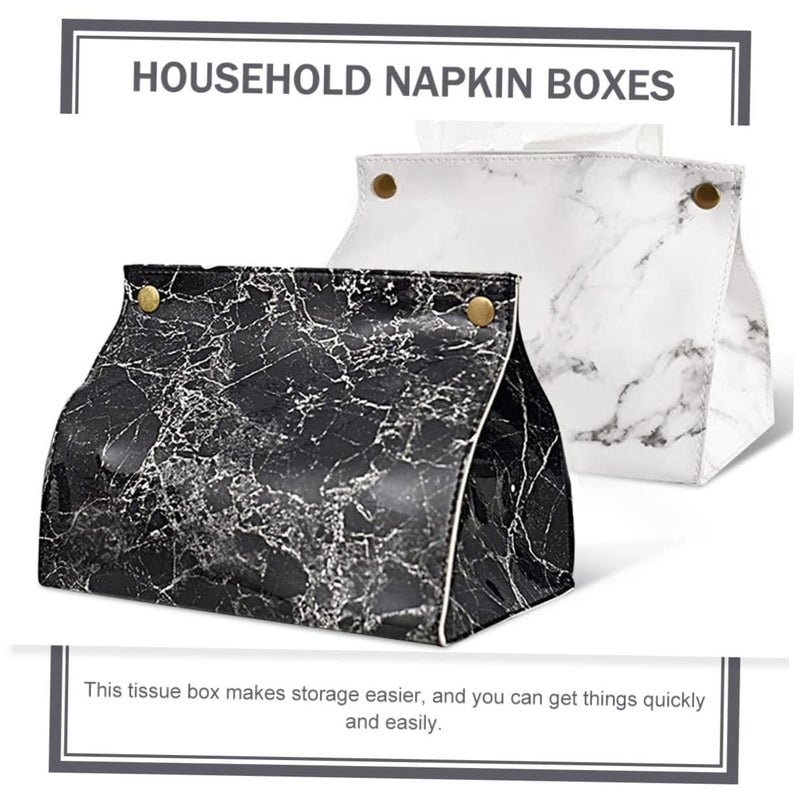 Marble Pattern Tissue Box Cover Napkin Holder Pull Out Dispenser for Household Storage - Image 4
