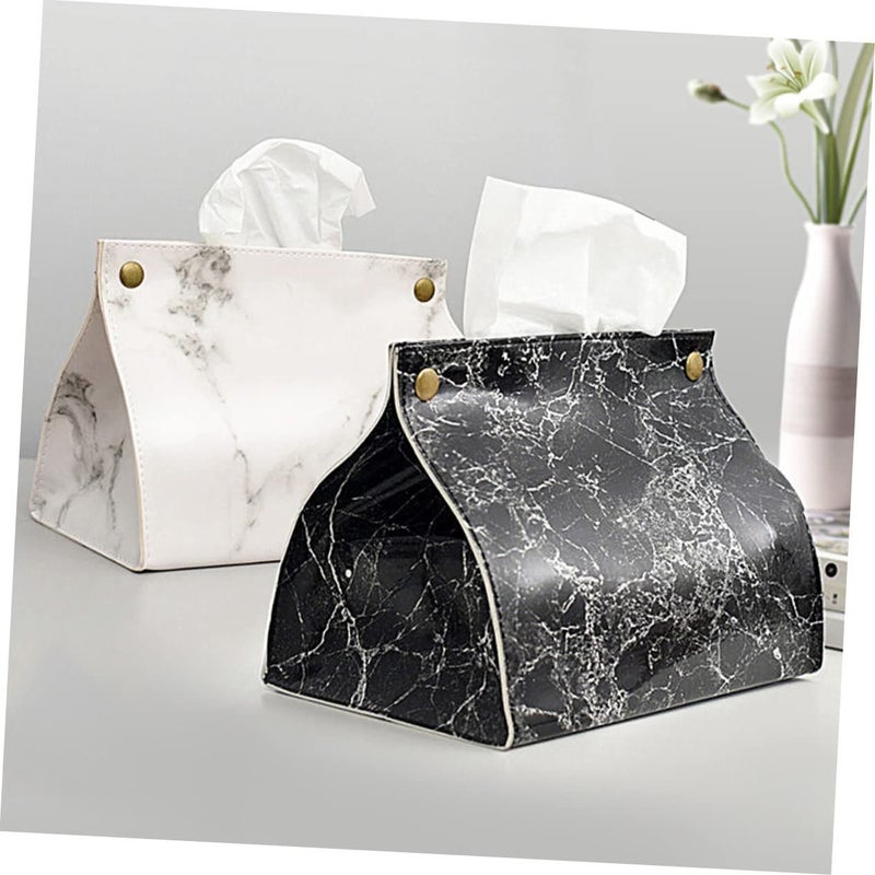 Marble Pattern Tissue Box Cover Napkin Holder Pull Out Dispenser for Household Storage - Image 3