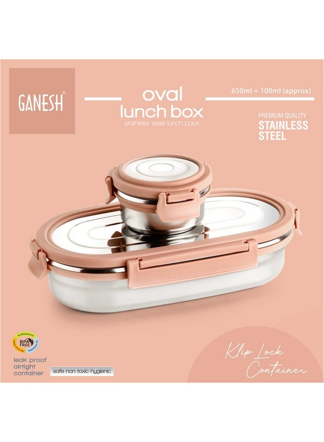 Ganesh Oval Lunch Box Steel with 4 Side Lock Lid, 650 ml and Inner Stainless Steel Container, 100 ml Easy to Carry (Mulitcolor) - Image 2