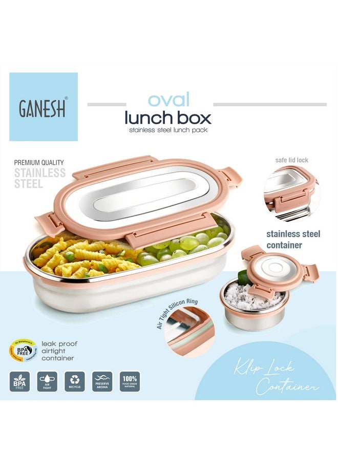 Ganesh Oval Lunch Box Steel with 4 Side Lock Lid, 650 ml and Inner Stainless Steel Container, 100 ml Easy to Carry (Mulitcolor) - pzsku/ZD8283B6125C6FA6A7DA5Z/45/_/1737721255/a38142c9-d0af-41d2-86e5-d89b1dc05f35