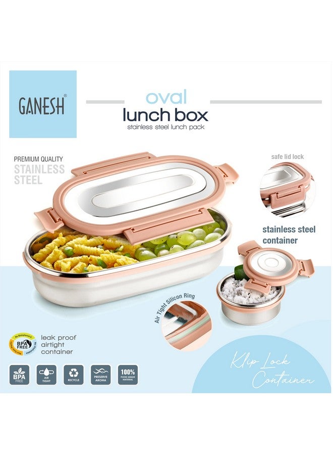 Ganesh Oval Lunch Box Steel with 4 Side Lock Lid, 650 ml and Inner Stainless Steel Container, 100 ml Easy to Carry (Mulitcolor) - Image 3