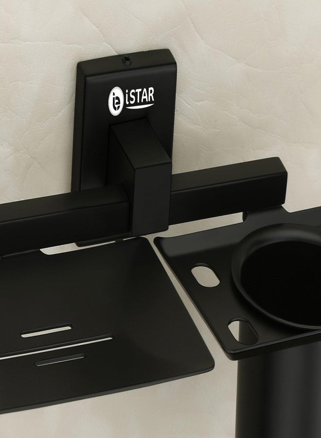 آي ستار صحن صابون من الفولاذ المقاوم للصدأ من iStar، 2 في 1، مع حامل كوب وفرشاة أسنان - طقم إكسسوارات حمام مثبت على الحائط، تصميم عصري للحمام وحوض الغسيل (عبوة من قطعة واحدة) - Image 2