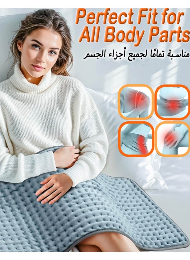 SOGAR SHAMO وسادة تدفئة، وسادات تدفئة كهربائية للظهر والرقبة والبطن والكتف والركبة والذراعين والساقين، مع 9 إعدادات لدرجة الحرارة، قماش فانيلا ناعم، 4 إعدادات للوقت، إيقاف تلقائي، 30x60 سم، رمادي - Image 5