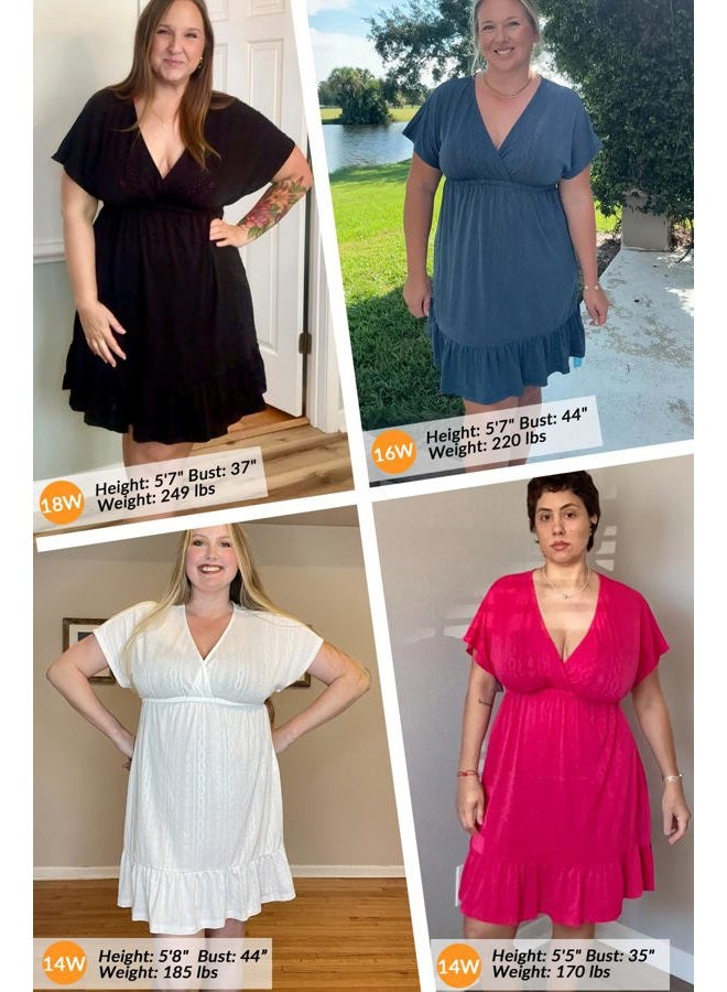 Yonique Plus Size Swimsuit Cover Up Women - V Neck Swimwear Short Sleeve Coverups Ruffle Hem Beach Dress 2026, Black, 20 Plus - Image 4