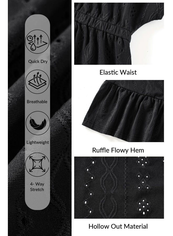 Yonique Plus Size Swimsuit Cover Up Women - V Neck Swimwear Short Sleeve Coverups Ruffle Hem Beach Dress 2026, Black, 20 Plus - Image 5