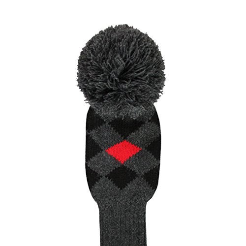 Scott Edward Grey Red Black Argyles Low-Key Style Golf Pom Pom Headcover, Long Neck, Set of 3 for Driver(460cc), Fairway Wood, Hybrid, Rotating Number Tags, Personalized Golf Accessories - Image 5