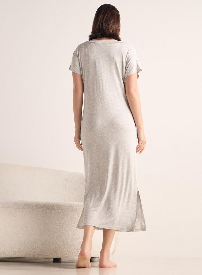 Splash FAV All-Over Print Night Dress with V-neck and Short Sleeves - Image 3