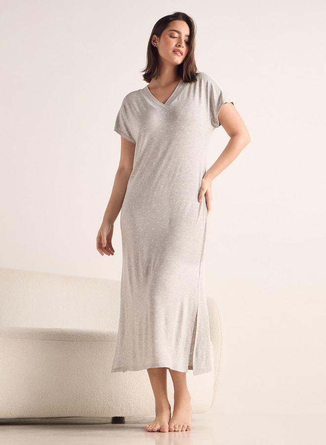 Splash FAV All-Over Print Night Dress with V-neck and Short Sleeves - Image 1